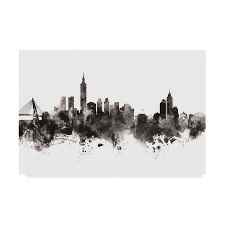 Michael Tompsett 'Taipei Taiwan Skyline Black White' Canvas Art,12x19
